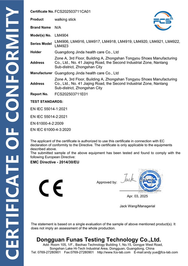 CE certificate — Guangdong Jinda Rehabilitation & Nursing Products Co., Ltd.